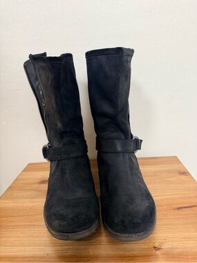 UGG Black Suede Mid-Calf Moto Boots